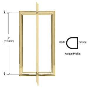 CRL 8" Unlacquered Brass RM Series Flat Outside Surface/Round Tubing Inside Back-to-Back Pull Handle